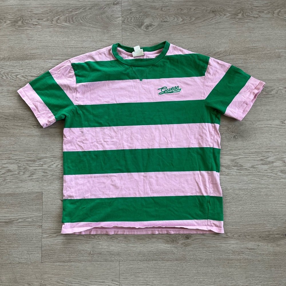Guess Green and Pink Striped T-Shirt